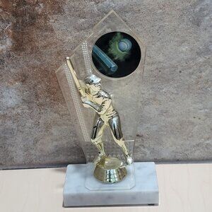 Vintage Male Baseball Softball Batter Figure Trophy Sports Award Marble Base